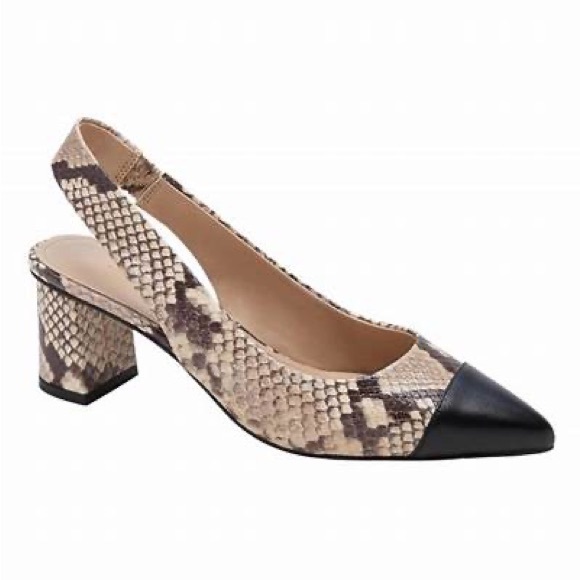 Banana Republic Cap Toe Block Heel Slingback Snake Print - Picture 1 of 11